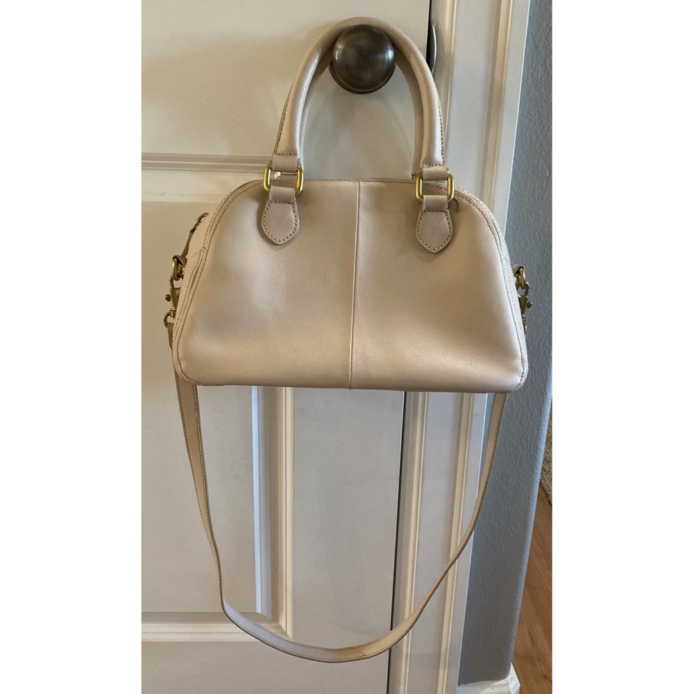 J. Crew Pebble Leather Dome Satchel Bag Bone Pale Blush‎ Gold Hardware